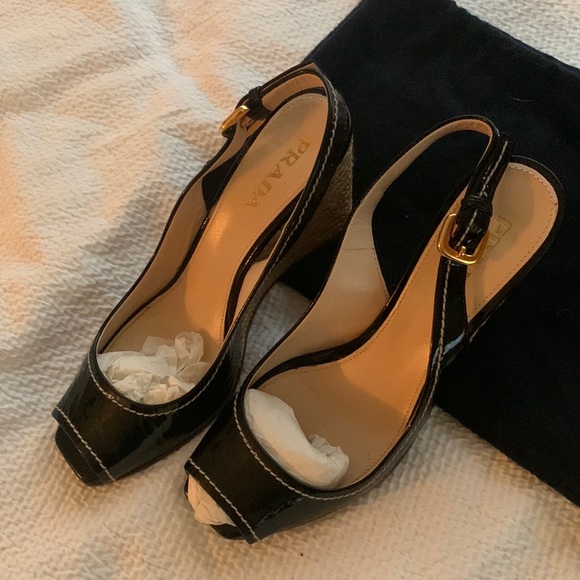 Prada Patton leather sling back wedge. - Picture 8 of 10